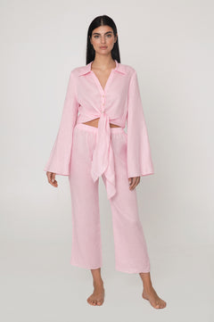 Resort wear Linen set pink linen shirt linen pants rosa linneset linnebyxor linne skjorta