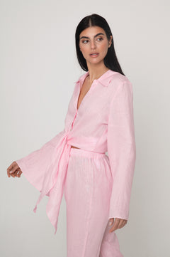 Resort wear Linen set pink linen shirt linen pants rosa  linneset linnebyxor linne skjorta
